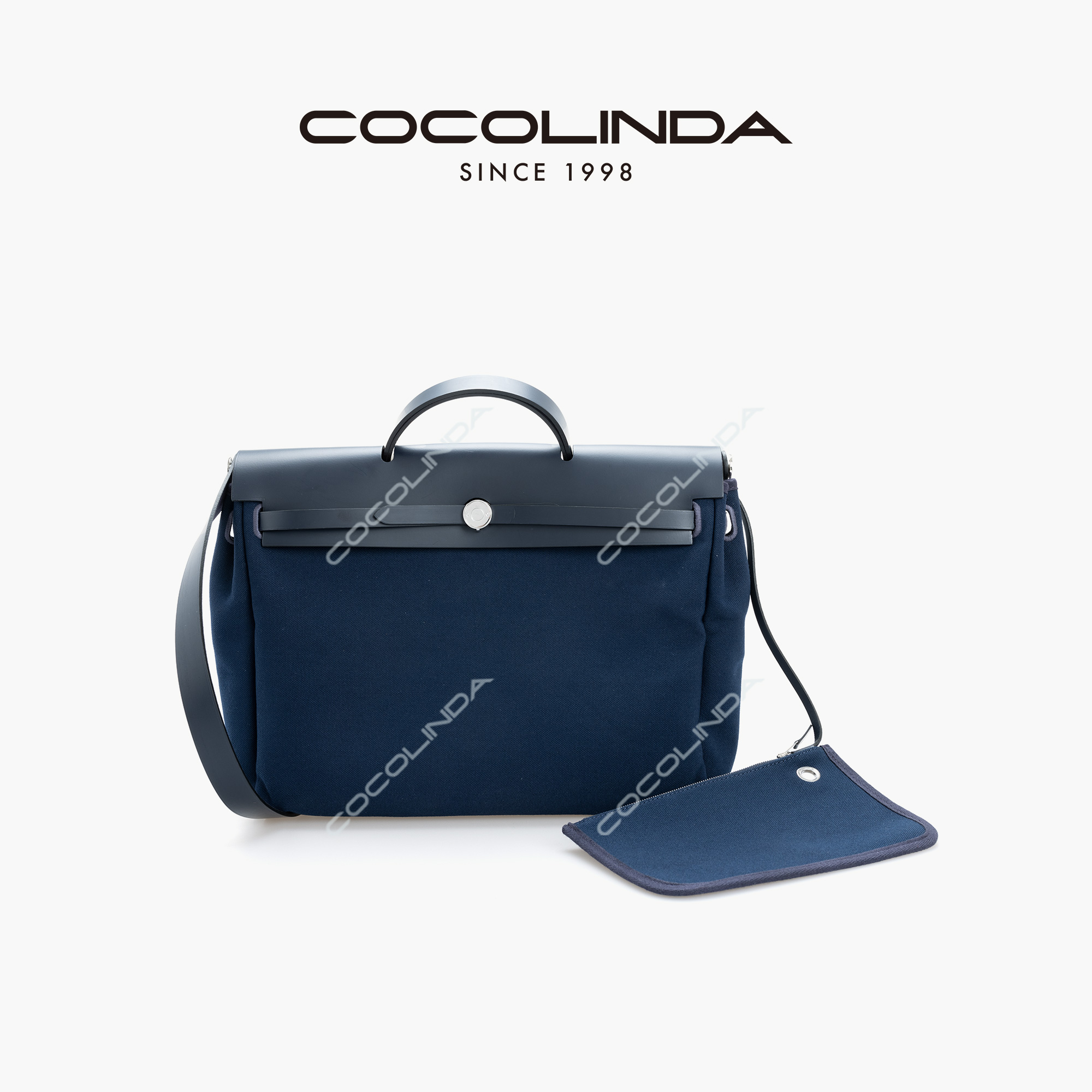 COCOLINDA | 头层牛皮帆布法式手提包B2496