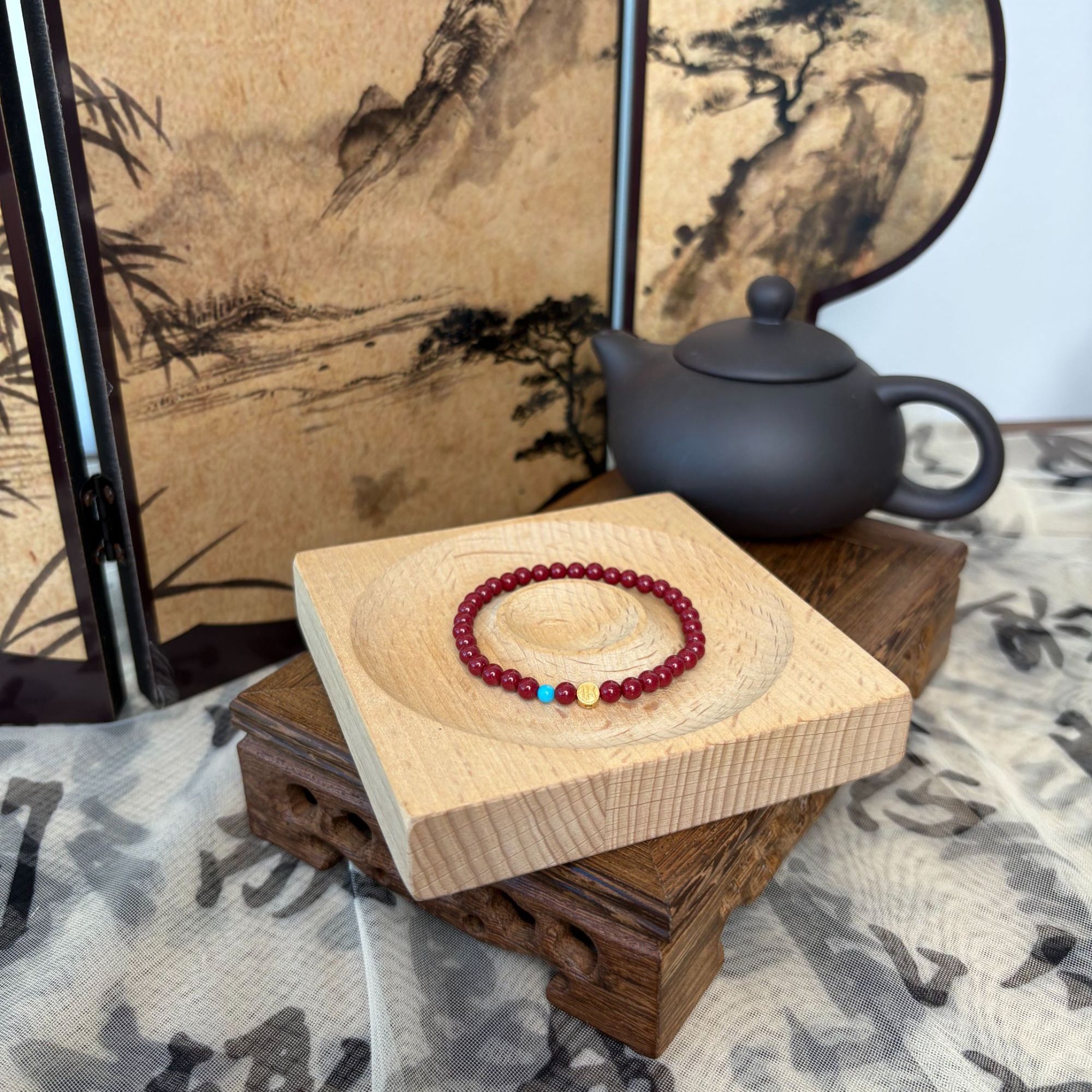 含辰砂工艺品普陀山 平安喜乐紫金砂手链学生款833