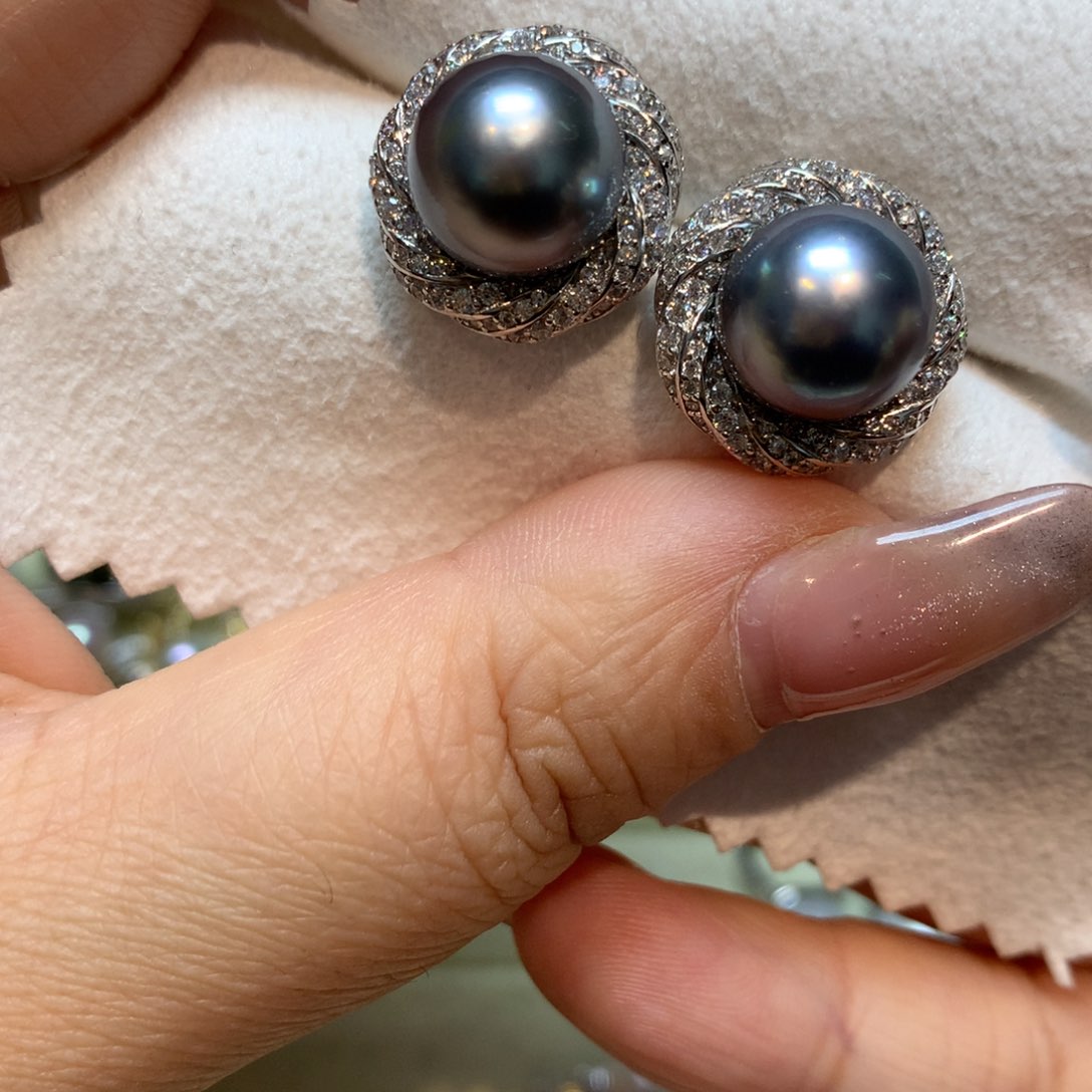 海水珍珠耳饰银S925镶嵌