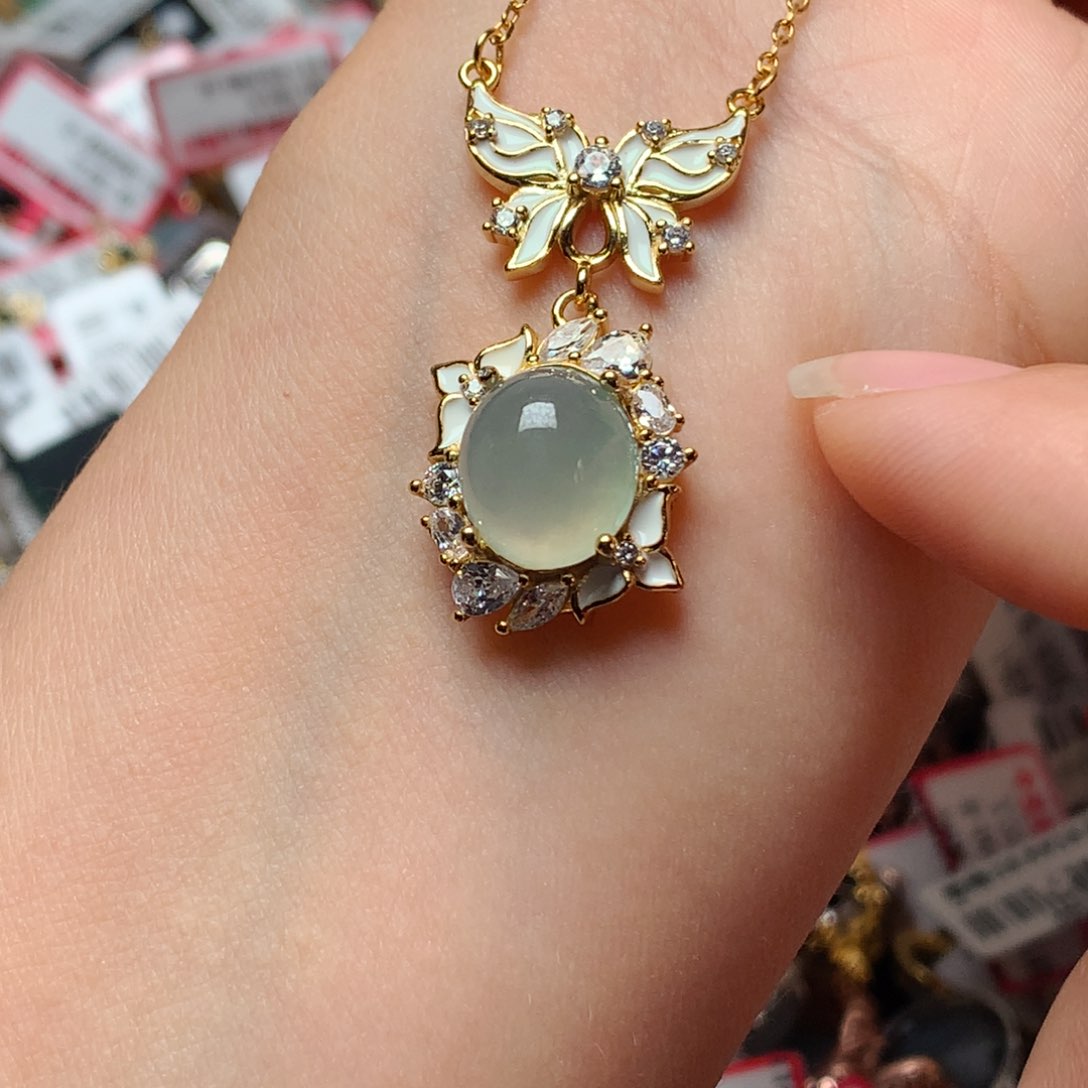 翡翠戒指银S925镶嵌天然翡翠手链