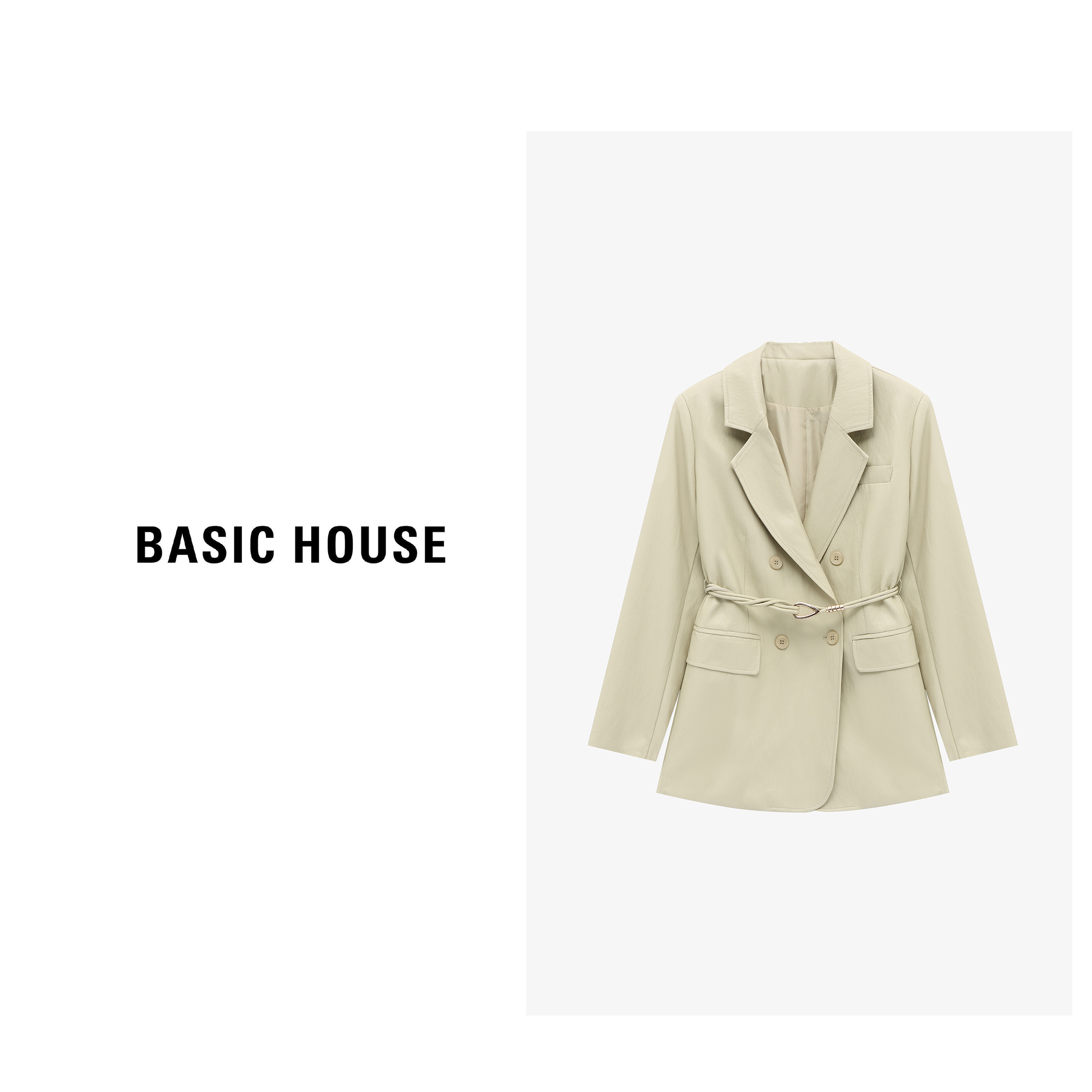 Basic House/百家好春季休闲百搭简约女士时尚PU外套-B0625H5M182