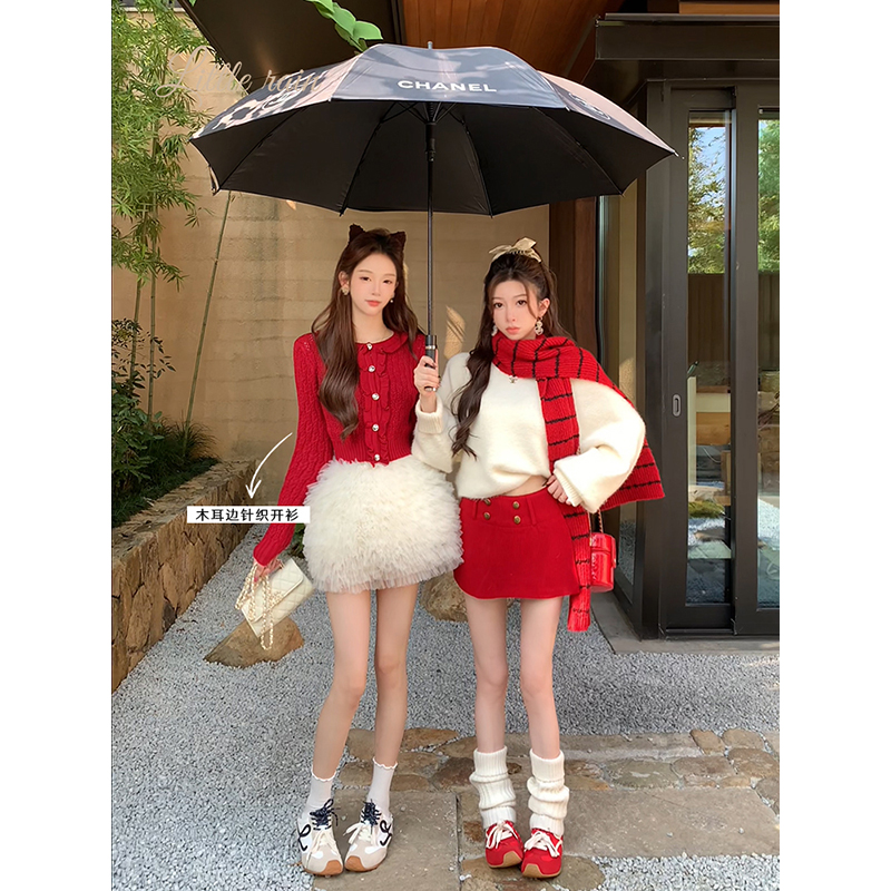 小雨姐姐【洋房娇女】休闲时尚木耳边针织开衫外套女冬季2025新款