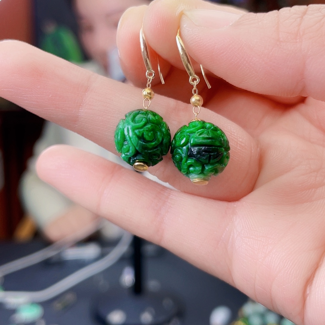 翡翠18K金镶嵌耳饰饰品