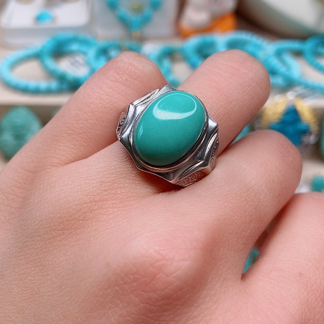 绿松石戒指银S925镶嵌