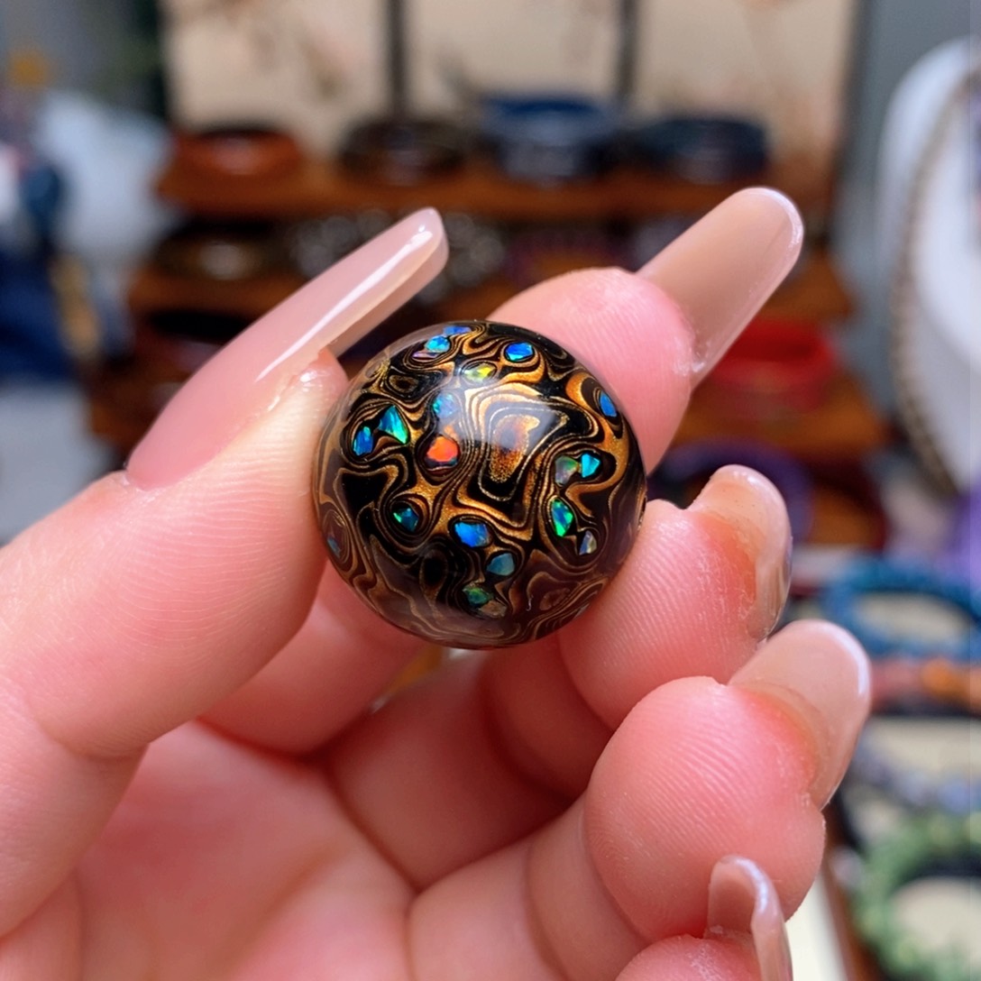 大漆珠20mm犀皮纹精品单珠