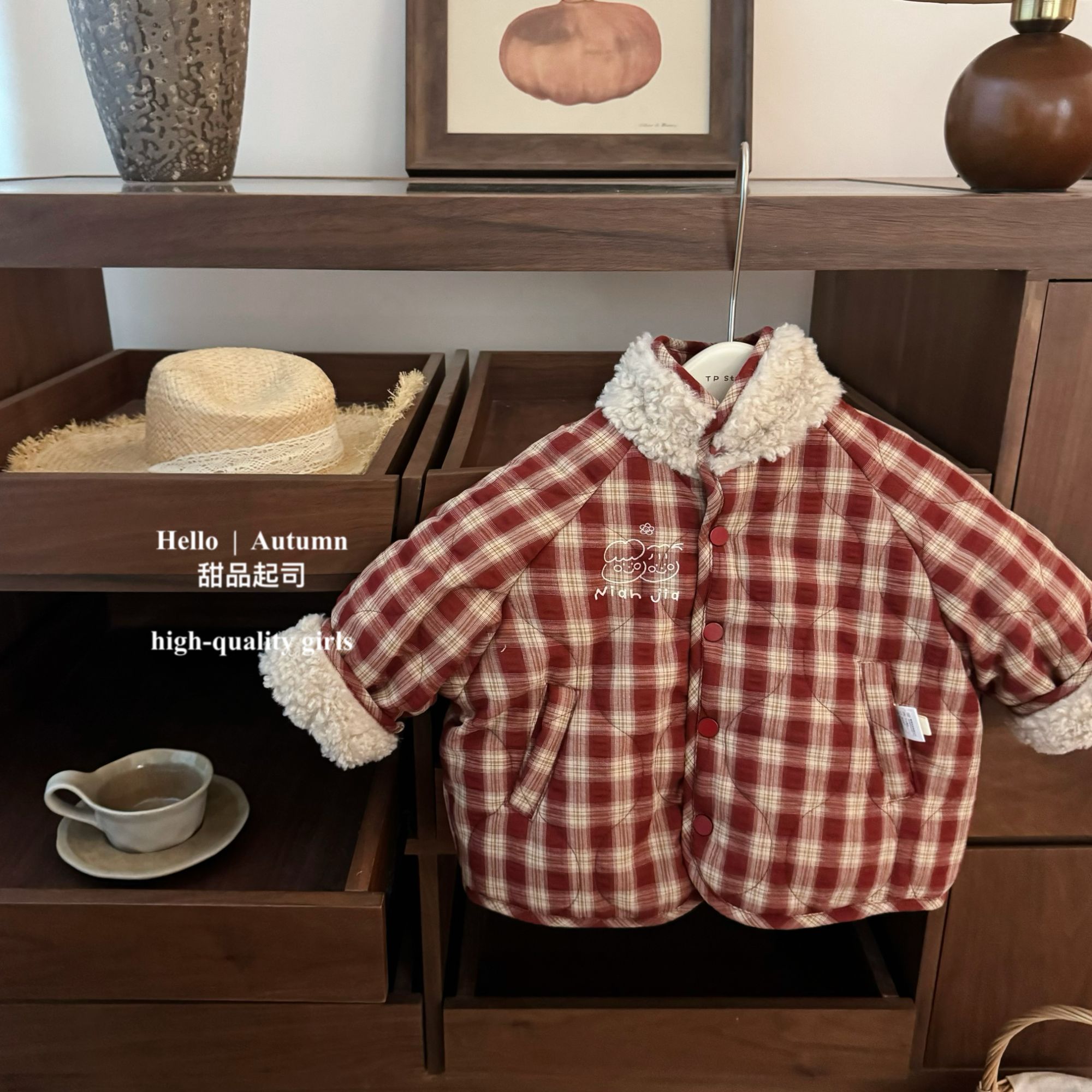 【甜品起司】两穿！韩系女宝宝加厚保暖外套冬季新款格子立领棉衣