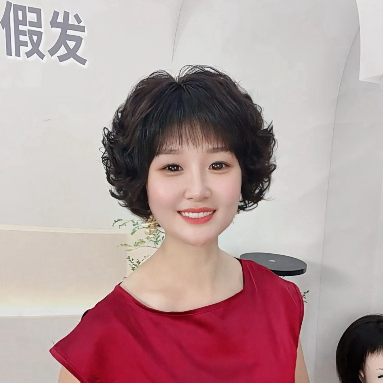 返潮复古染色中老年女士真人发丝双递针轻薄透气短卷发假发头套