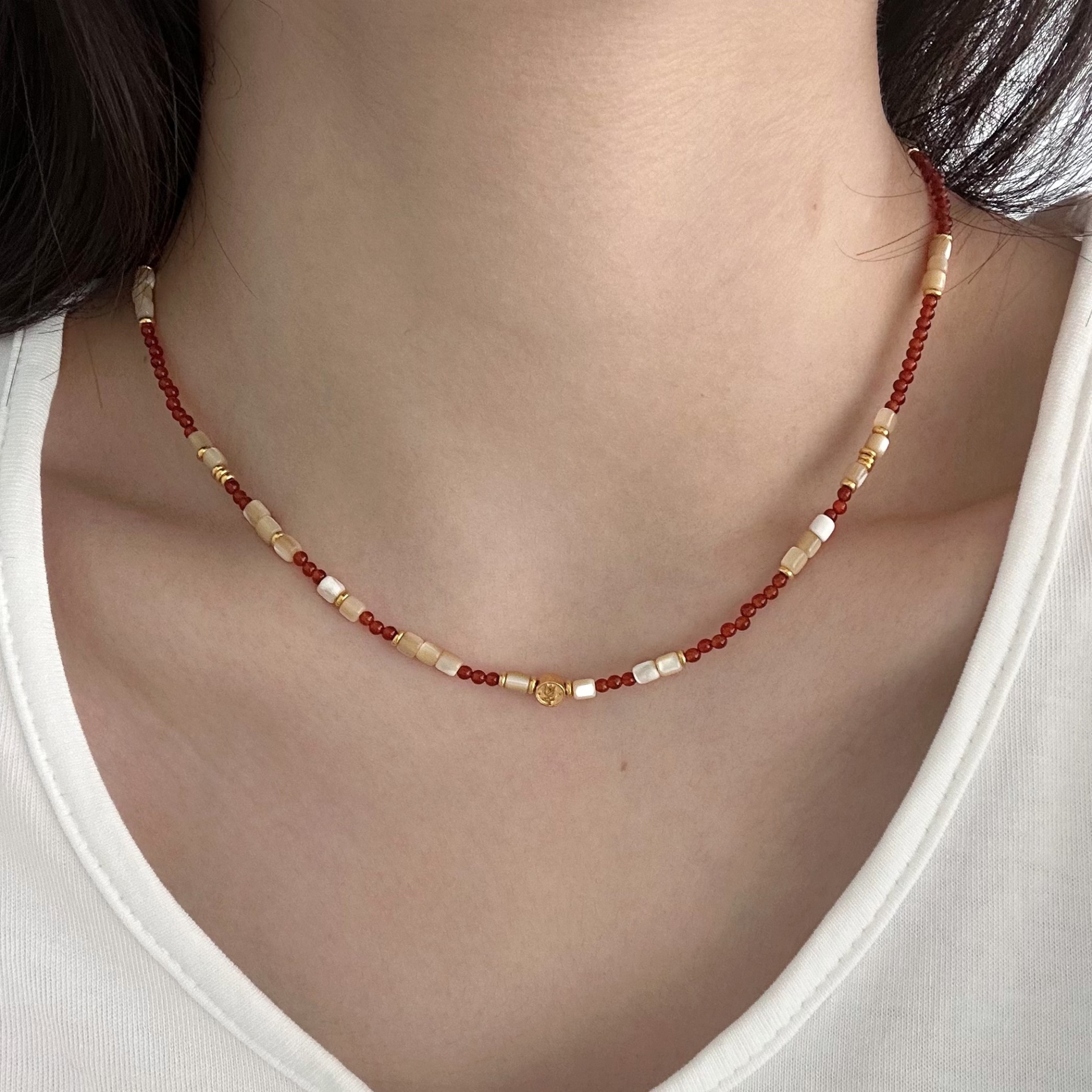 坠链均925银 0425 925红瑙瑙贝贝项链40+5