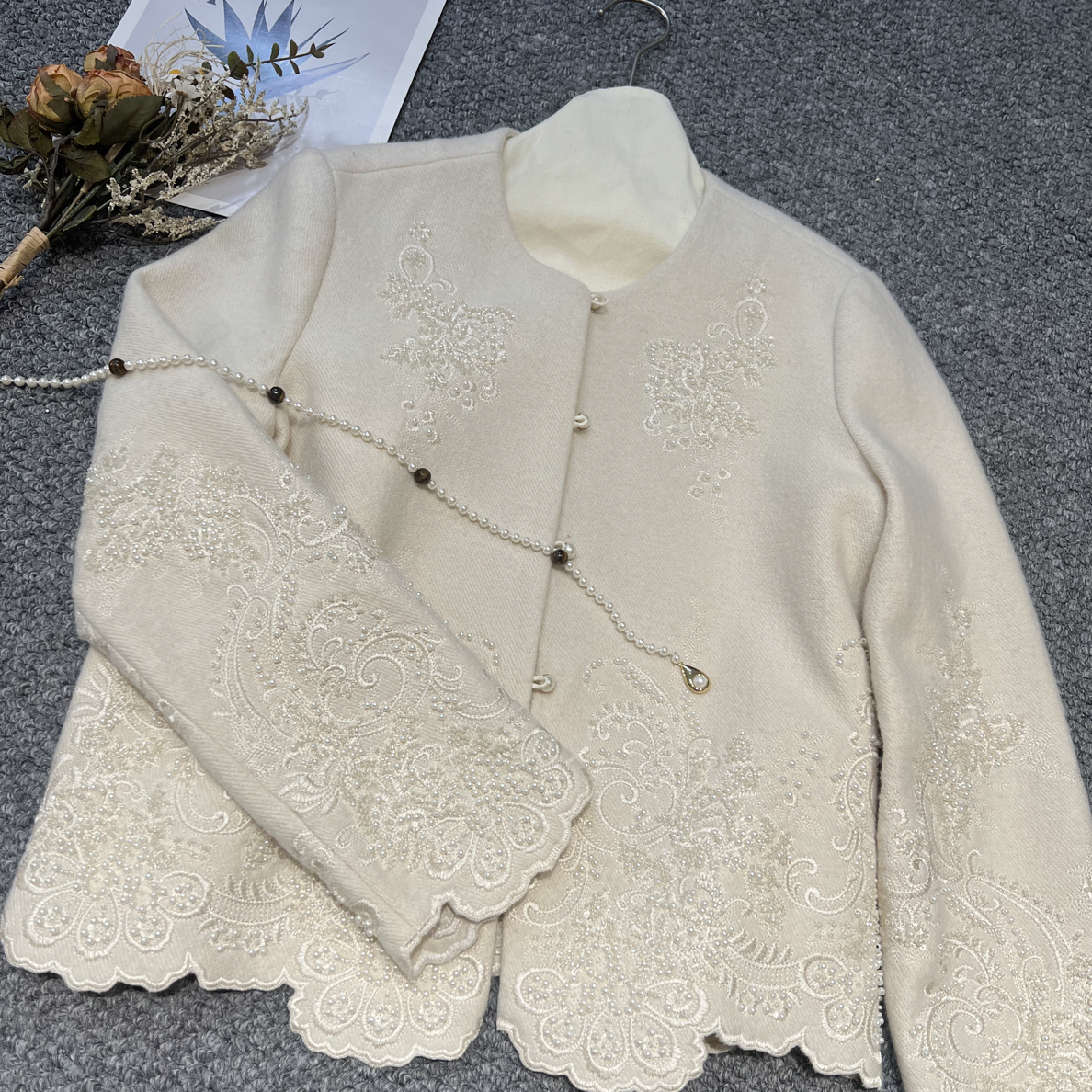 新中式国风复古宽松休闲珍珠高定唐装外套1324