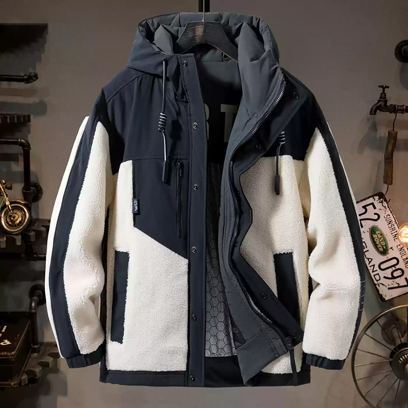 冬季保暖外套男装加厚撞色拼接23081连帽休闲外套防寒痞帅夹克
