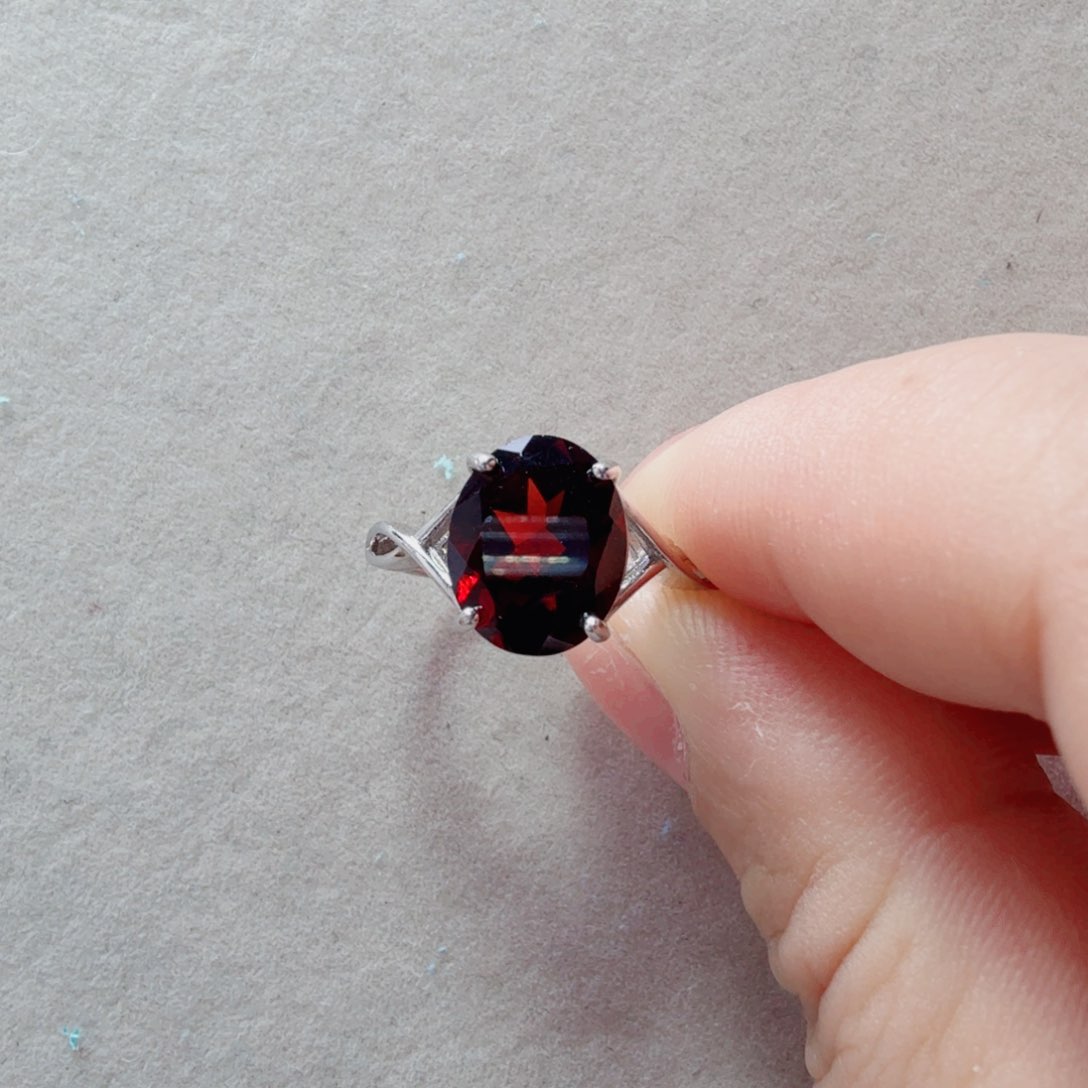 石榴石戒指银S925镶嵌国首质检