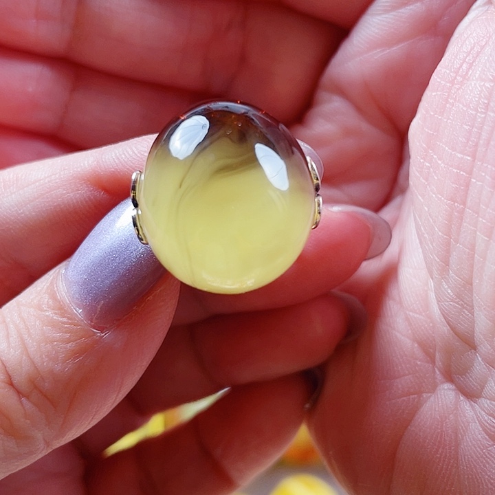 琥珀银S925镶嵌裸石戒指