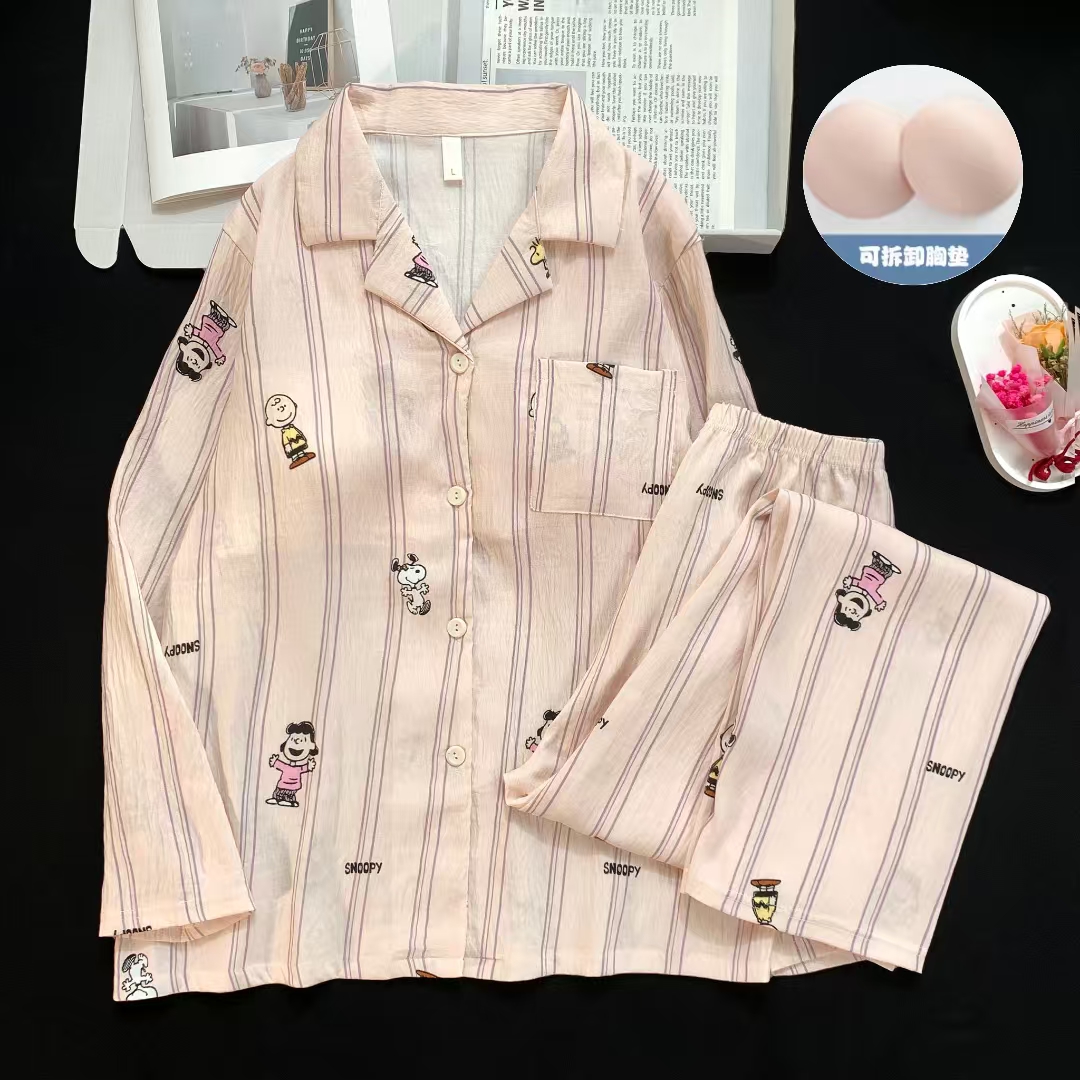 （可拆卸胸垫）春秋季条纹比比新款家居服