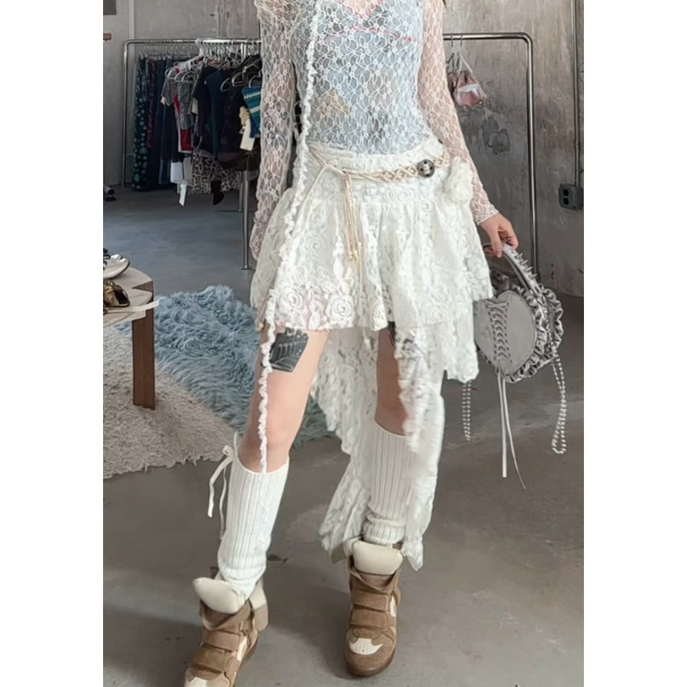 蕾丝婚纱裙不规则设计感半裙女 白色简约百搭显瘦镂空小众韩系INS