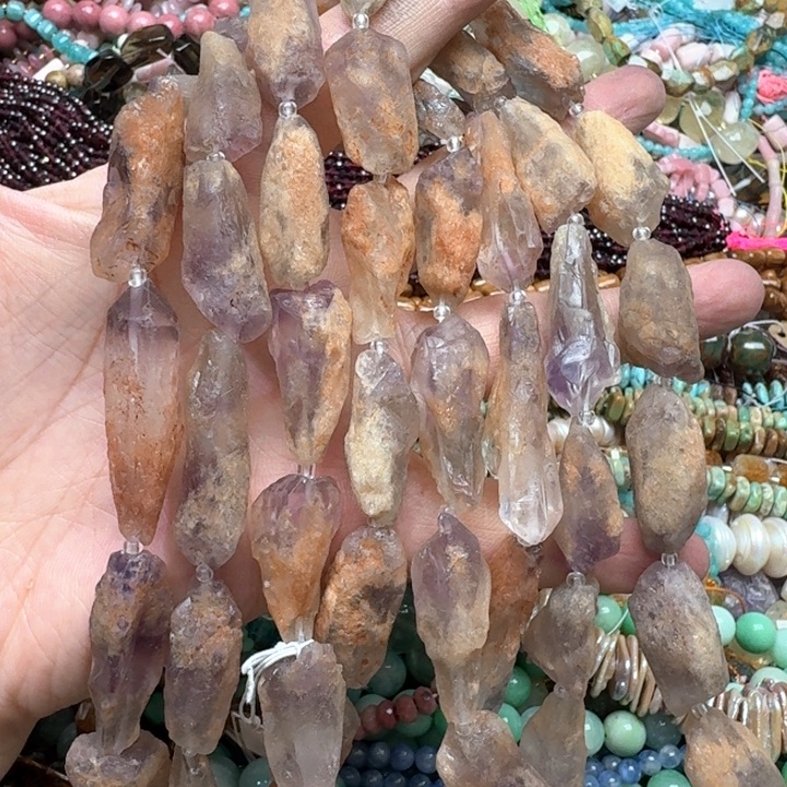 合金玛瑙/玉髓珠宝半成品一条15x29mm紫水晶原石