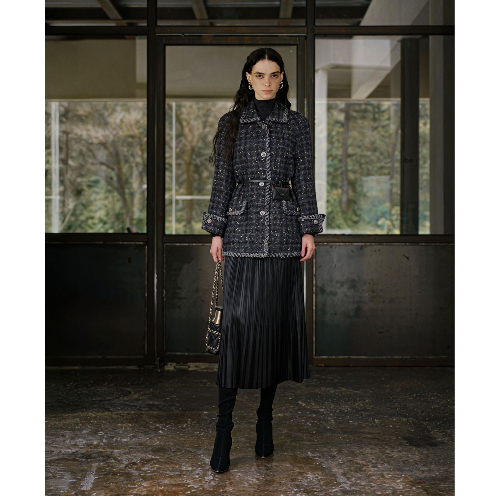  LYNEE【星空千鸟格】新 黑标 绵羊毛小香 复古毛呢大衣LGD2FAW226