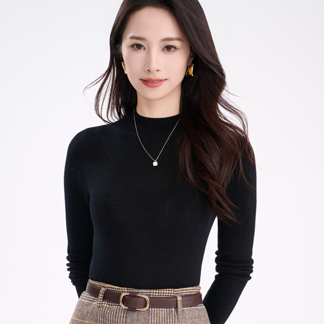 100%精纺羊毛修身内搭打底针织半高领百搭纯色秋冬长袖羊毛衫