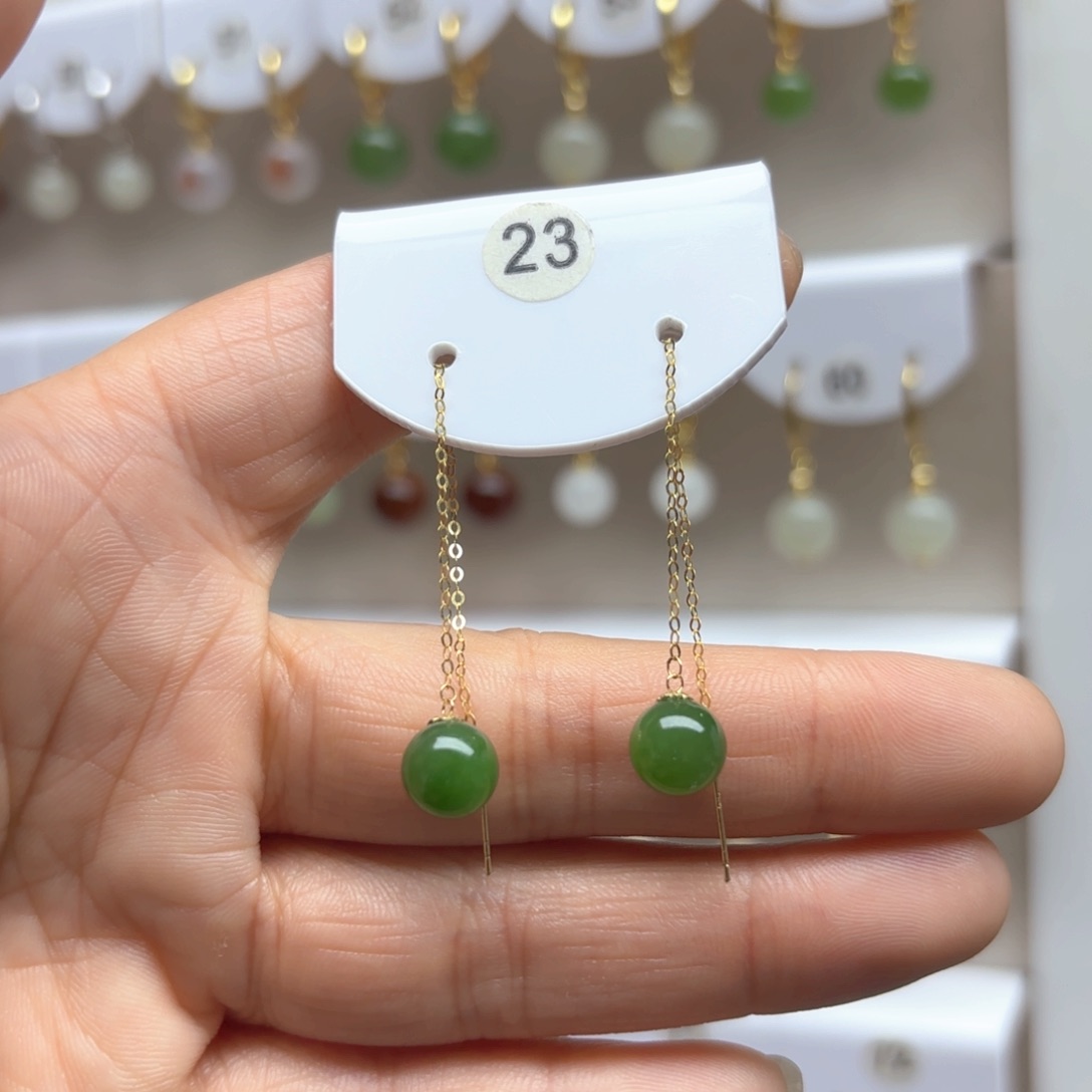 和田玉耳饰18K金镶嵌