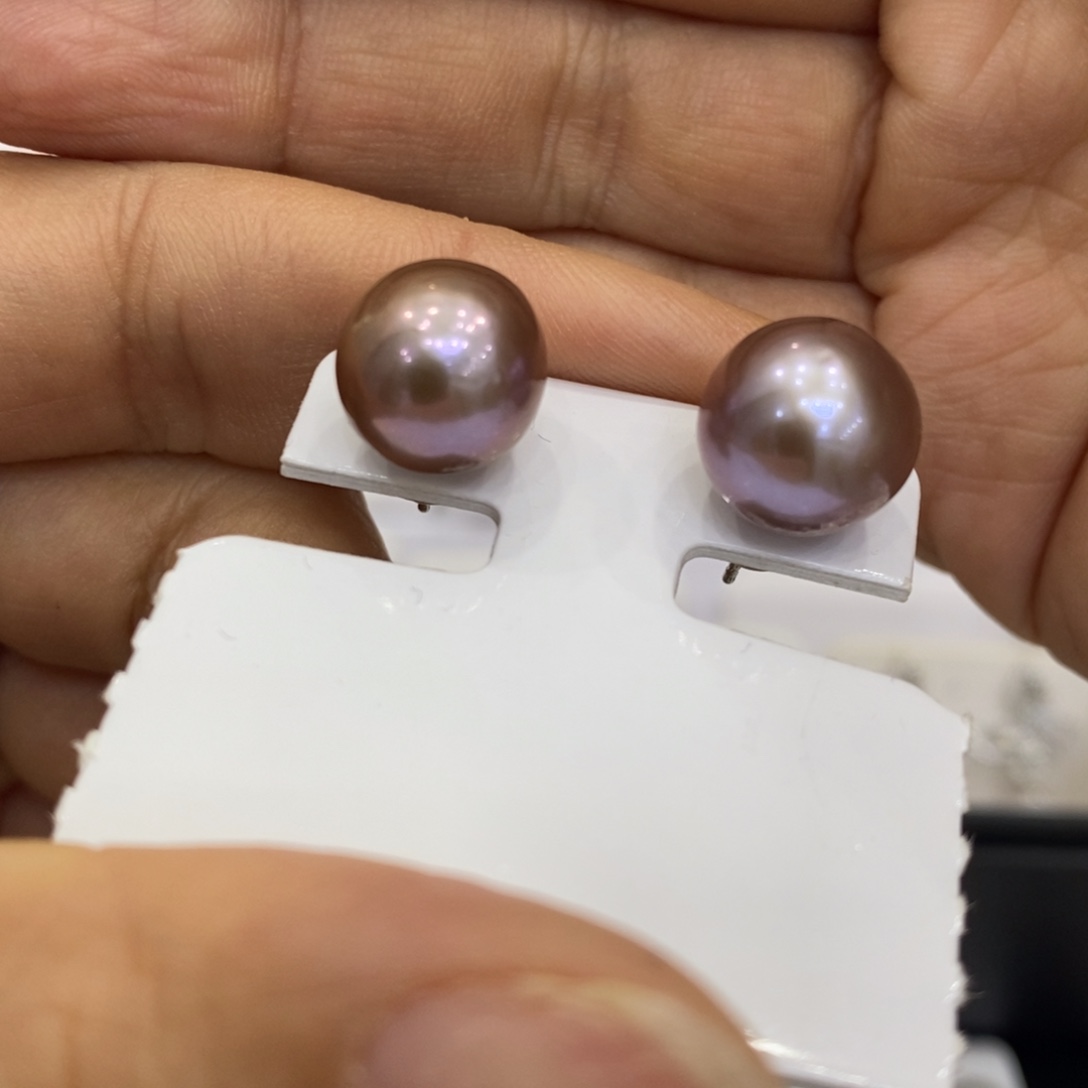 耳饰银S925镶嵌淡水珍珠10-11