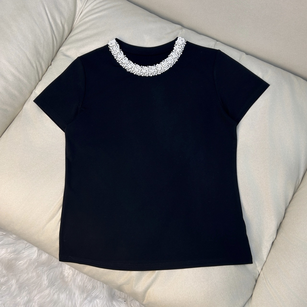 手工钉珠 短袖T恤 桑蚕丝材质 70436