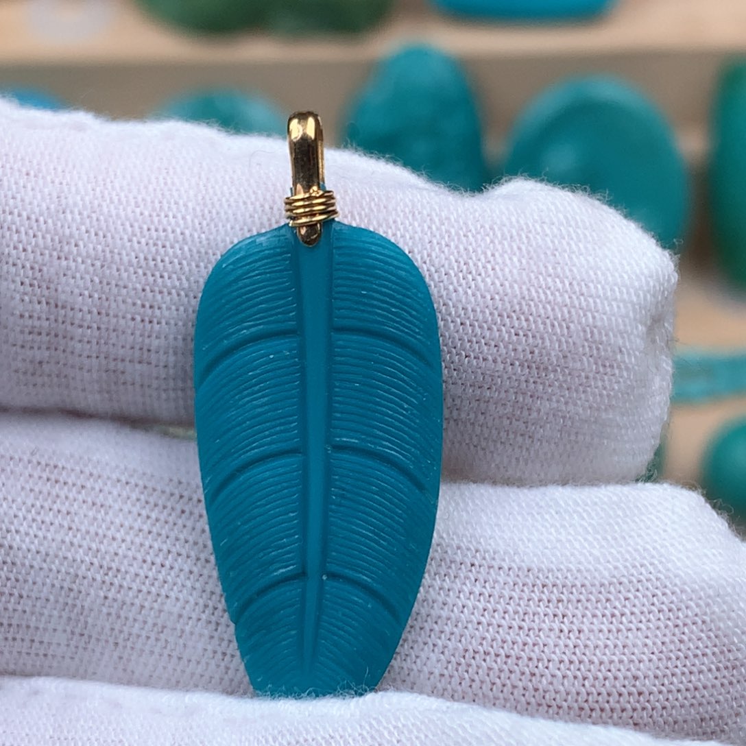 绿松石18K金镶嵌叶子