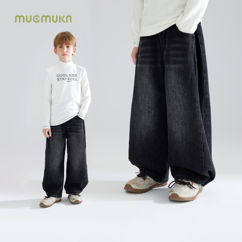 儿童冬季加绒牛仔裤新款裤子水洗牛仔加厚保暖直筒裤M44ZK3078