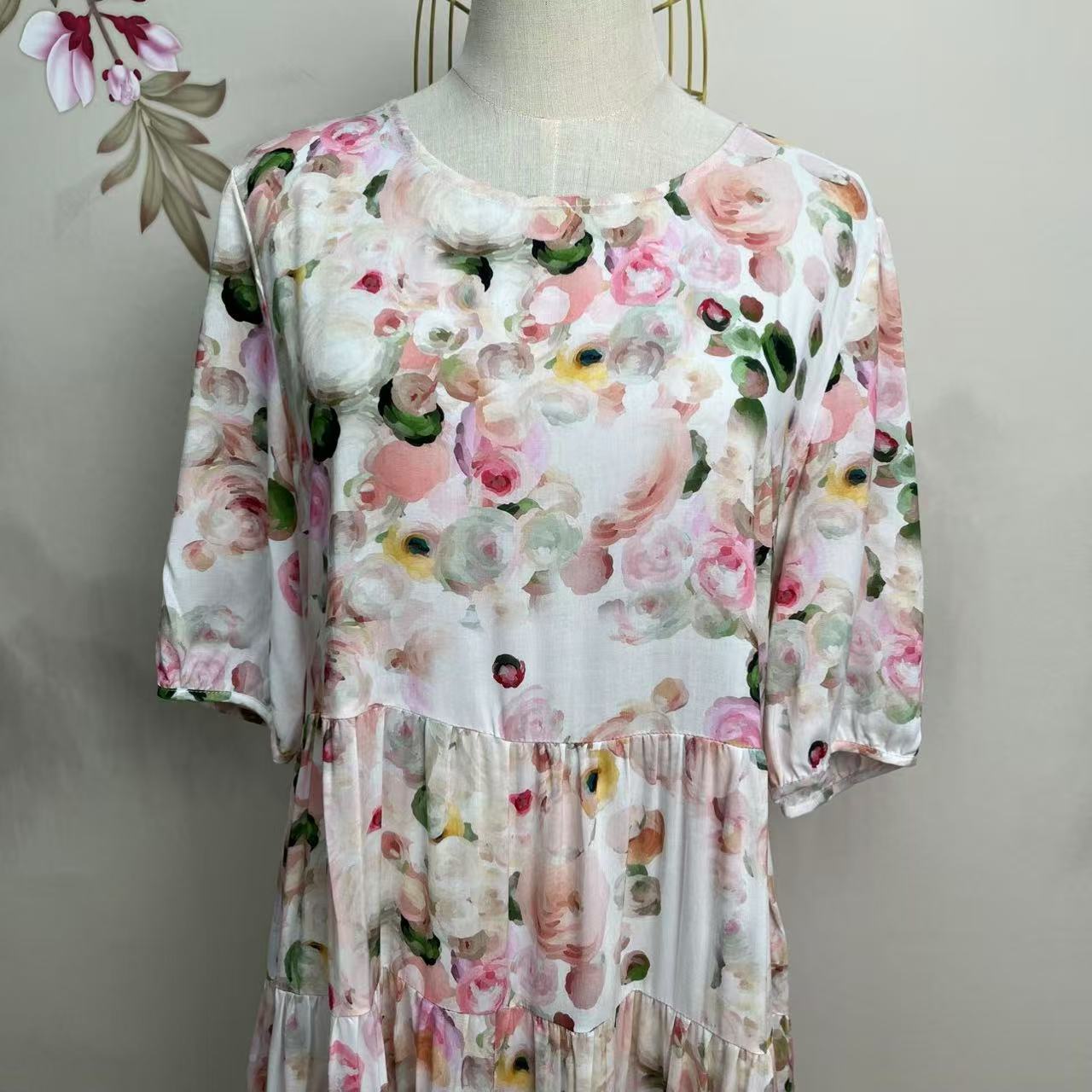 【绒兰】天丝木兰棉蛋糕裙 308号  粉花朵朵