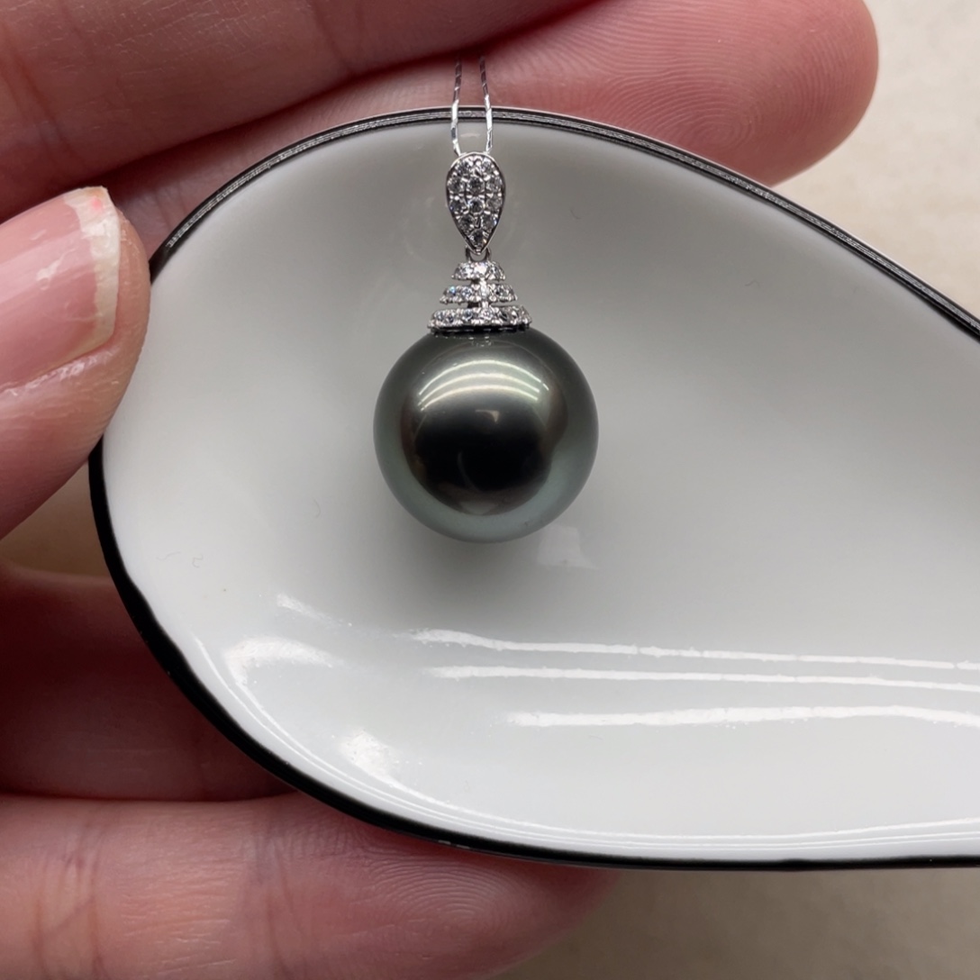 海水珍珠吊坠(不含链)18K金镶嵌13-14mm