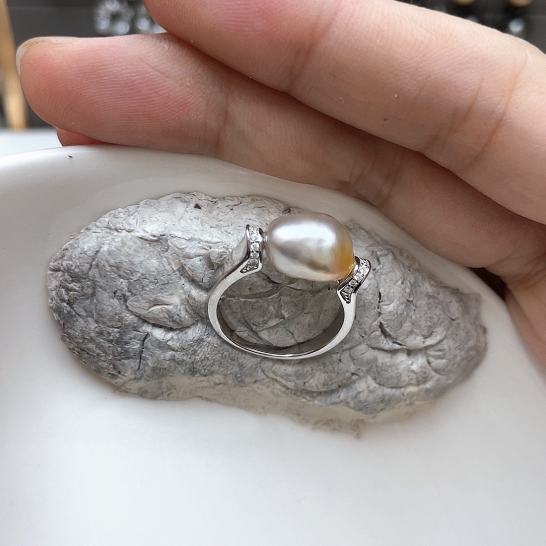 戒圈银S925镶嵌海水珍珠