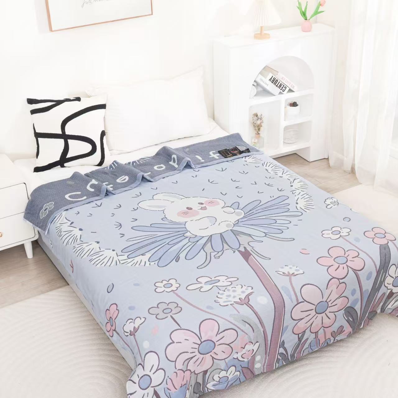 【蒲公英兔】150*200cm纯棉纱布可爱柔软单人泡芙被