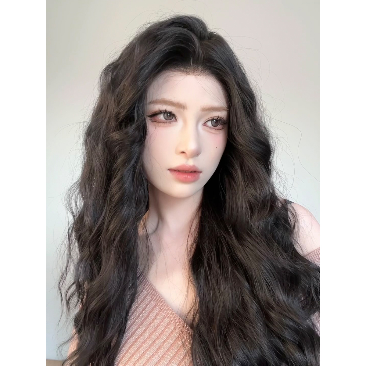 妍公子专属《氛围感美女》进口丝自然黑氛围感羊毛卷长发自然假发