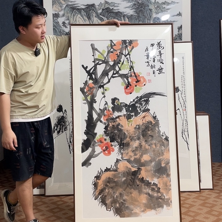 国画手绘作品带框