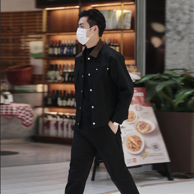 秋装新款男士夹克外套潮流韩版翻领撞色单排扣夹克上衣男帅气衣服