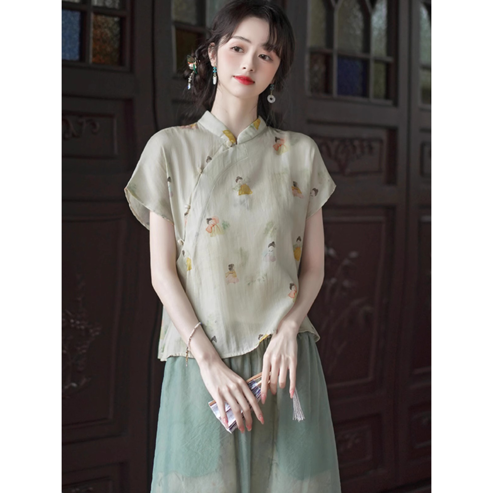 新中式短袖宽松唐装旗袍上衣国风改良汉服女夏季2025新款禅意茶服