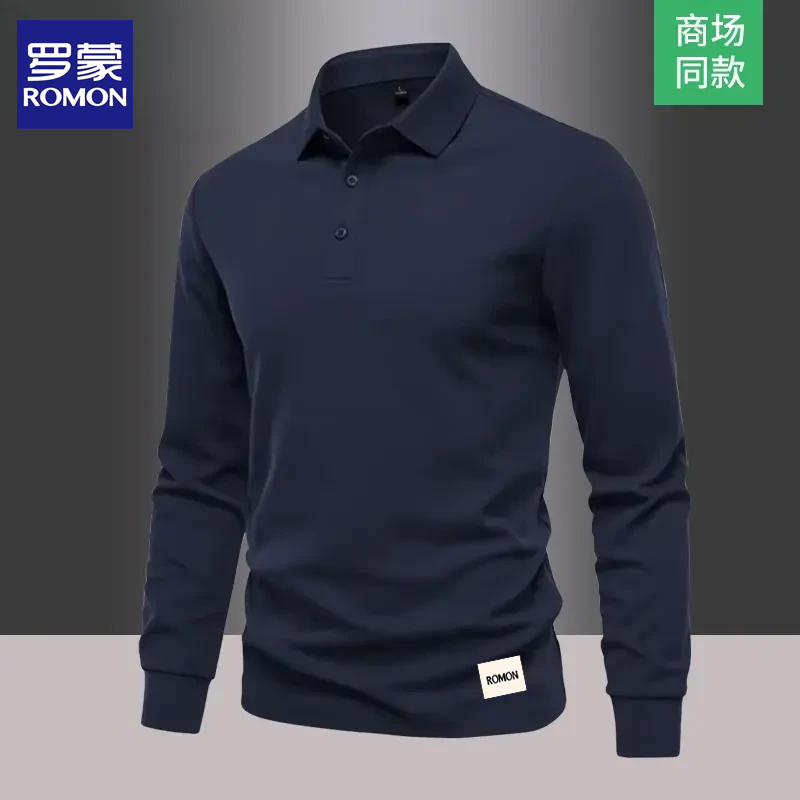 罗蒙春秋polo衫男士长袖日常商务休闲翻领T恤高档透气修身半袖