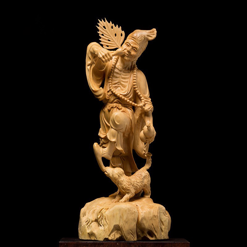 木雕茶室陶瓷狮子玄关家居饰品人物实木摆件雕刻手工艺品百态济公