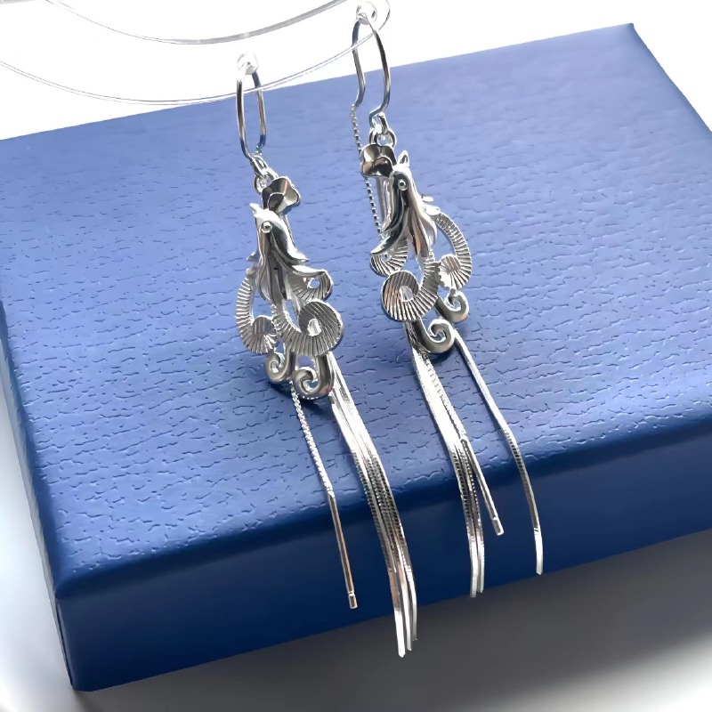 足银耳饰 足银纯银耳饰孔雀防丢耳钩耳饰超仙个性古风气质礼物女