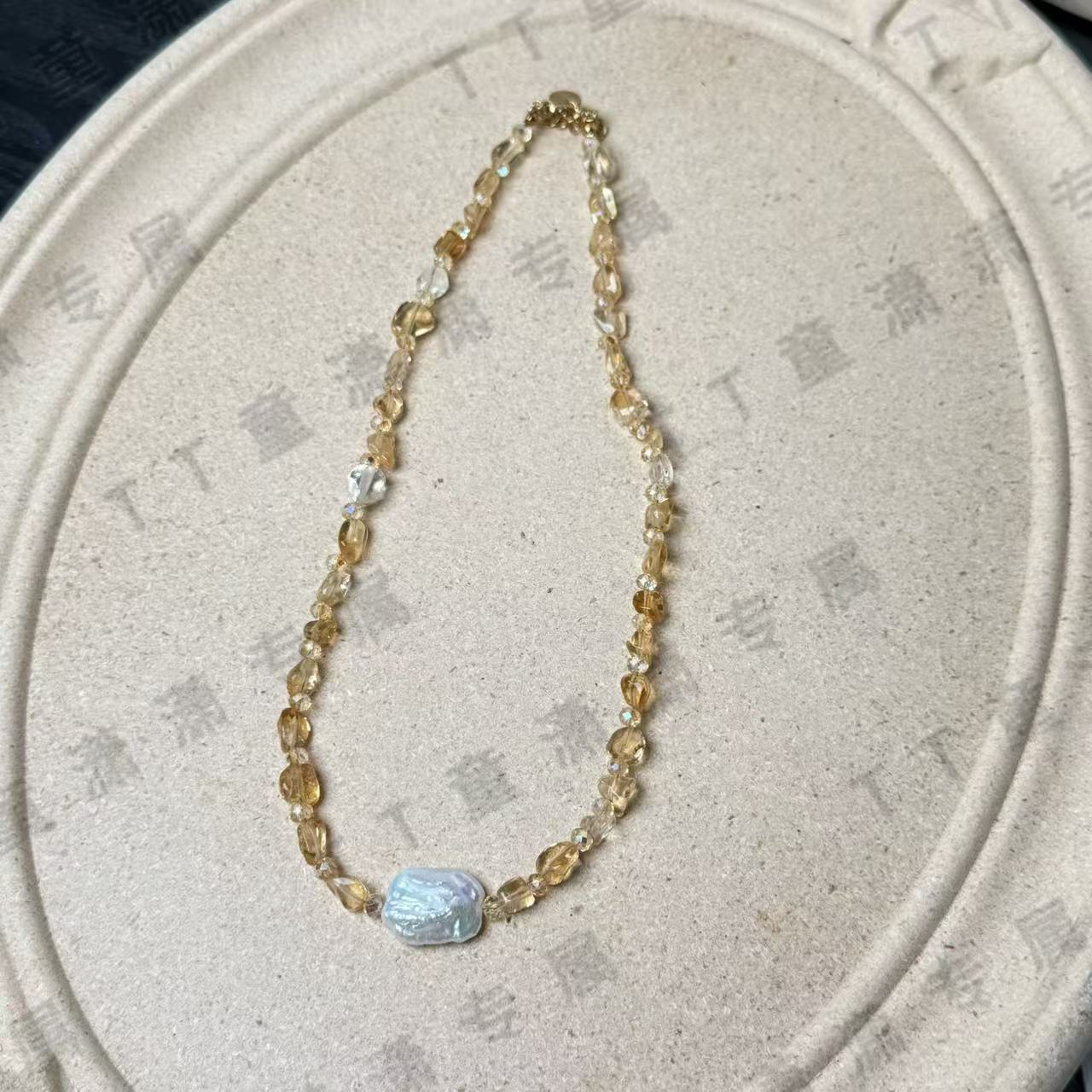 合金树脂项链 民族风珠珠淡黄项链(X253项链）