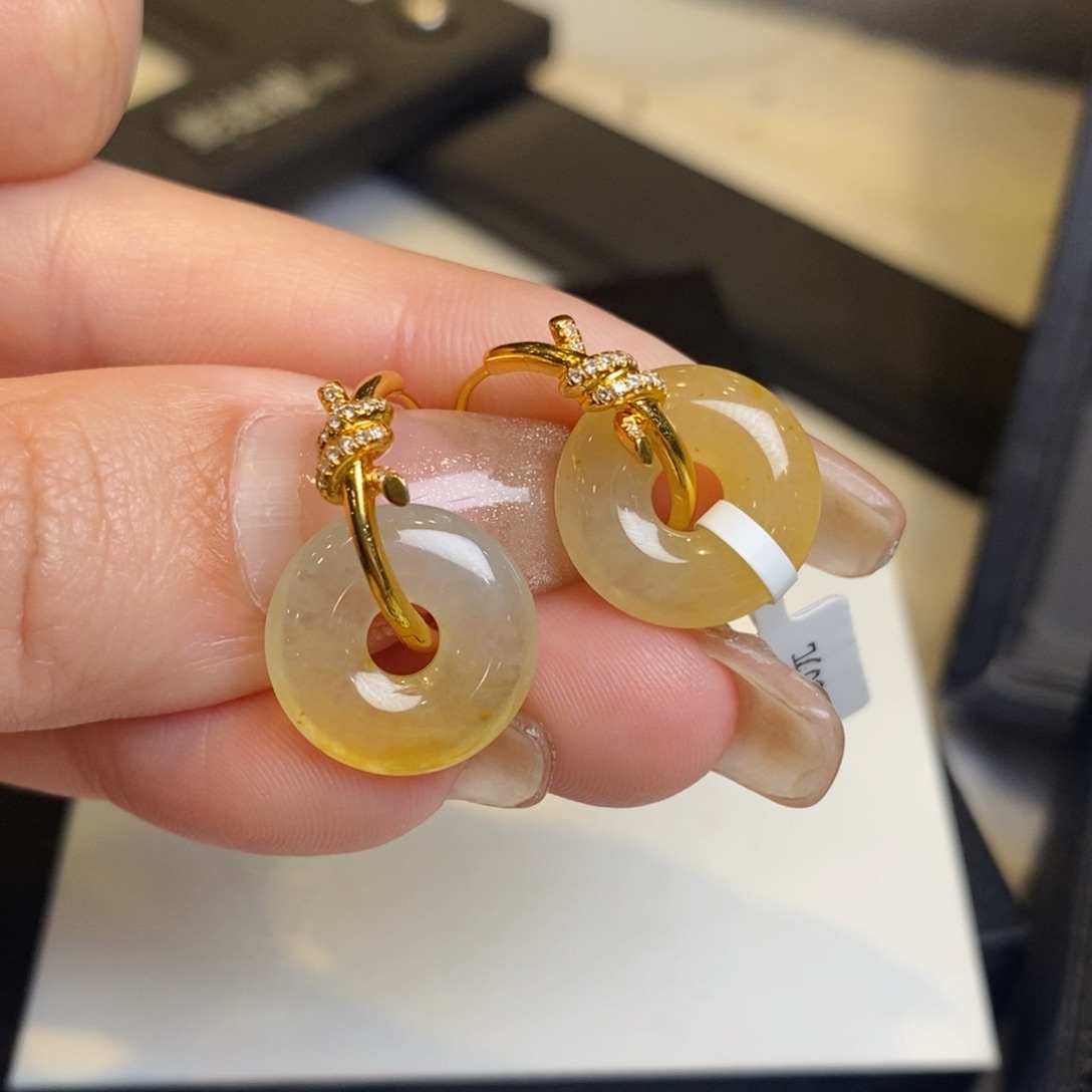 翡翠耳饰18K金镶嵌甜甜圈