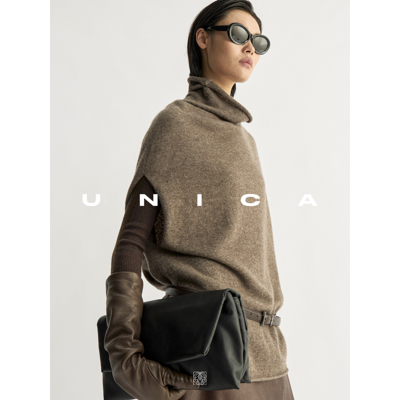 UNICA/内搭造型羊绒桑蚕丝叠穿无袖卷边堆堆领茧型针织连衣裙上衣