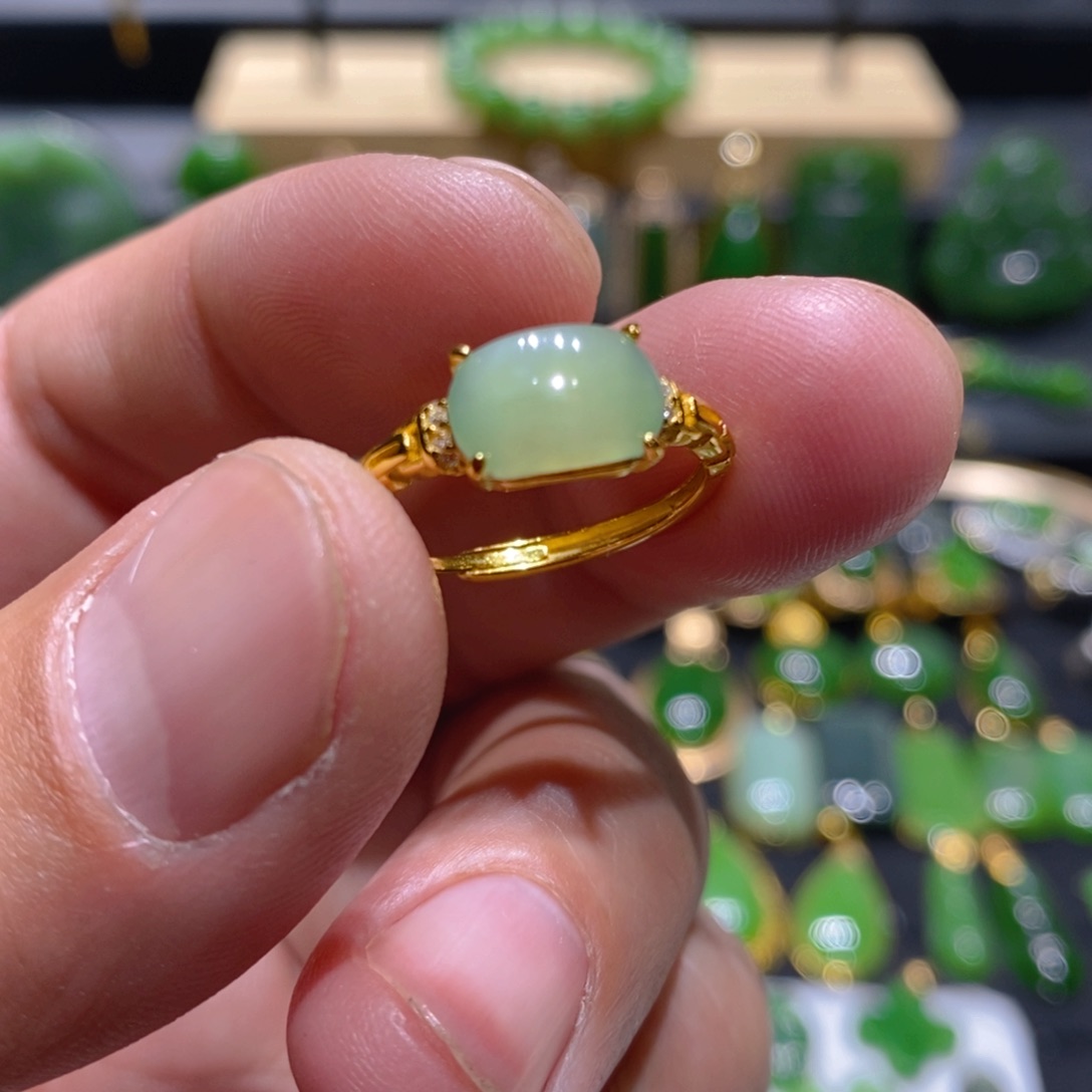 和田玉（碧玉）戒指银S925镶嵌