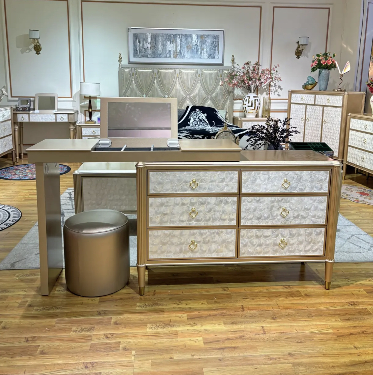 美式轻奢贝壳收纳柜储物柜卧室斗柜门柜岛台装饰柜客厅玄关门厅柜