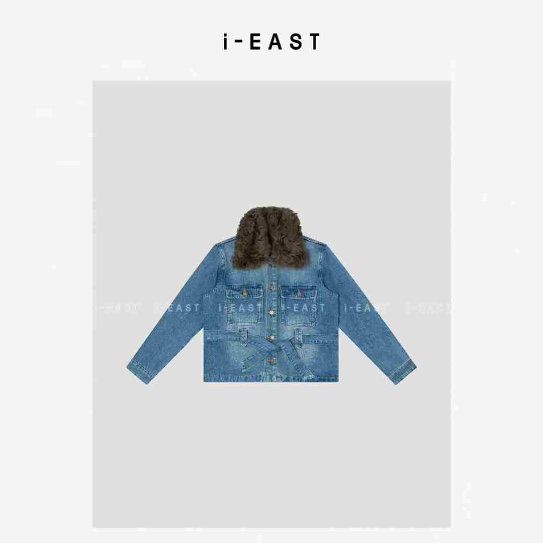 i-EAST 午后约克郡~秋冬做旧水洗毛毛领牛仔棉服外套-5D WT10618