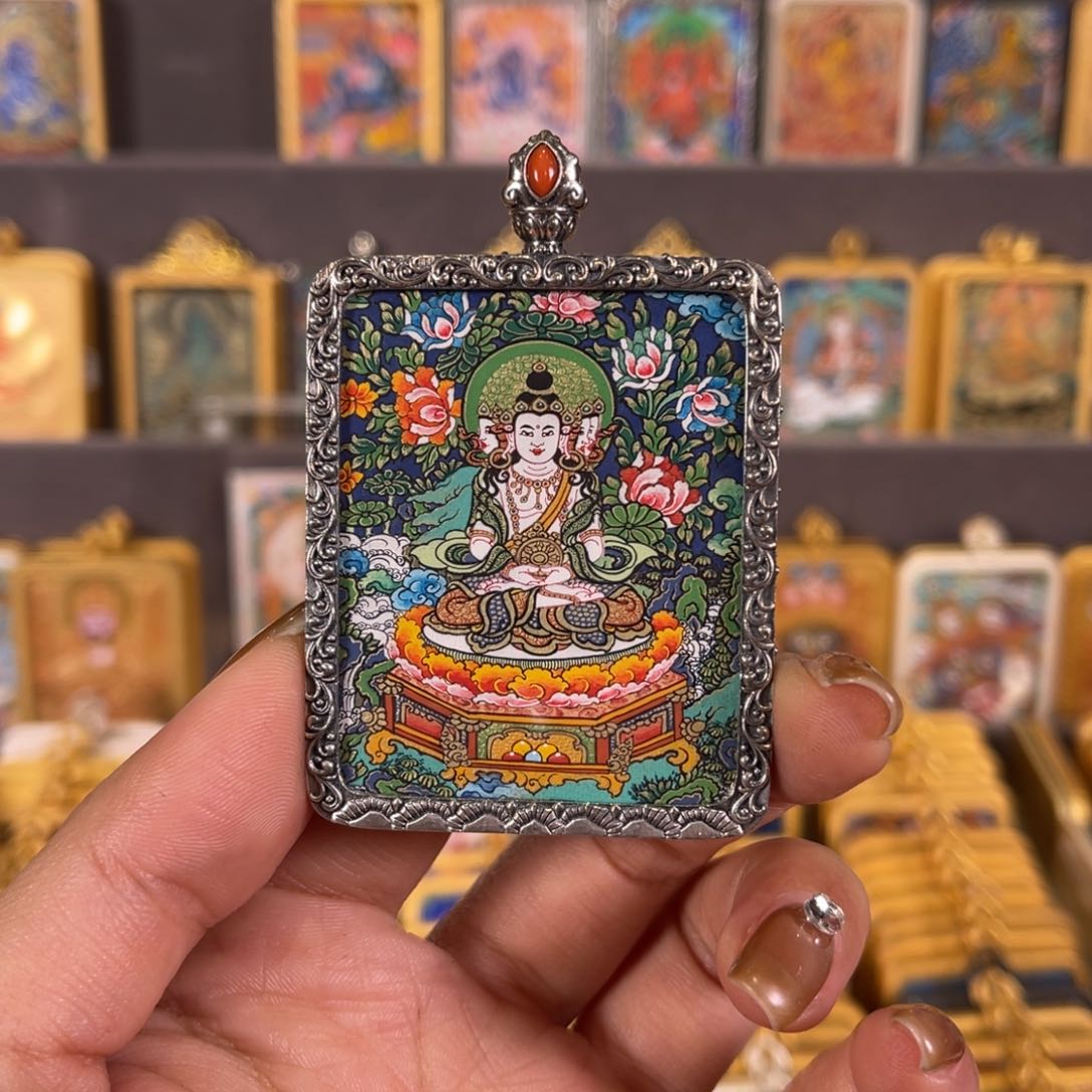 吊坠大日青海热贡唐卡