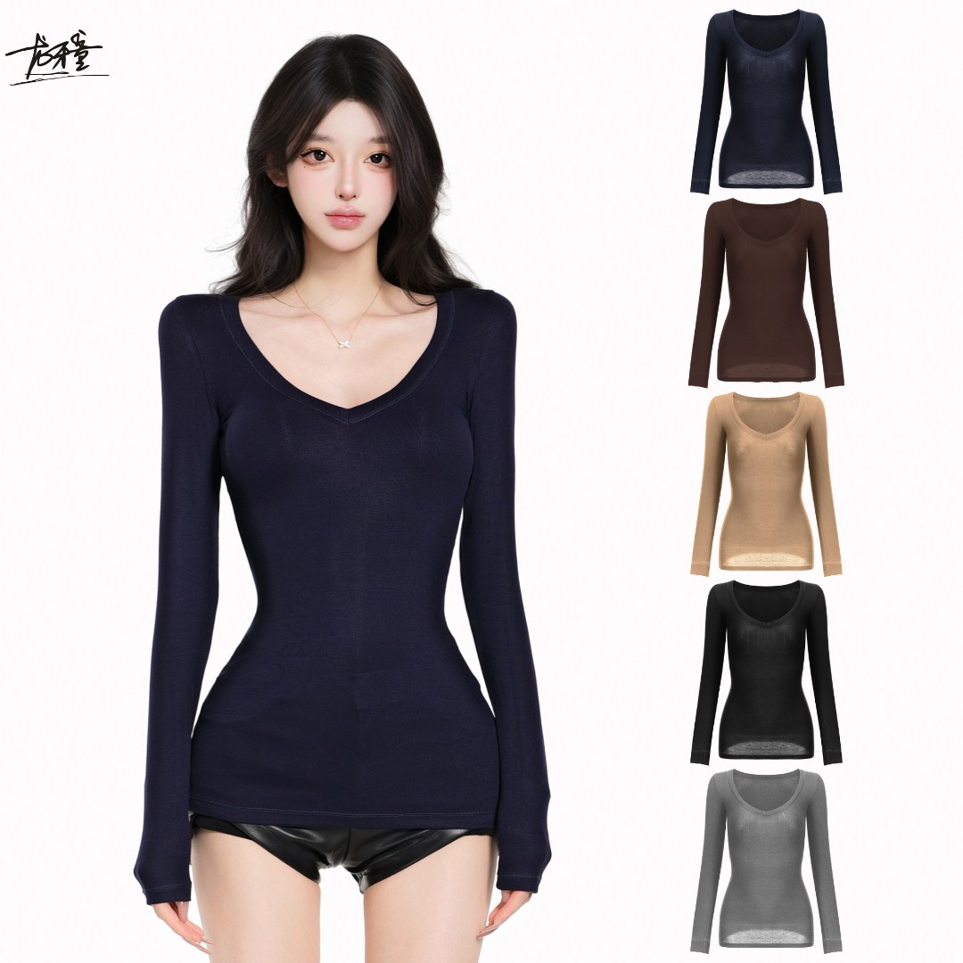 龙牙童推荐【正肩掐腰长袖T】春秋冬美式长袖t恤打底修身V领百搭
