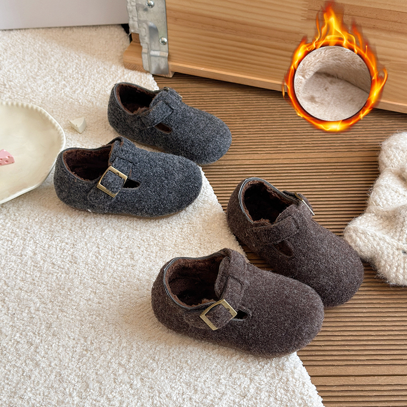 女童韩版复古棉鞋2025冬季新款时尚加绒保暖勃肯鞋宝宝毛毛鞋