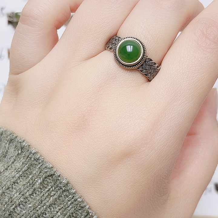 和田玉银S925镶嵌戒指