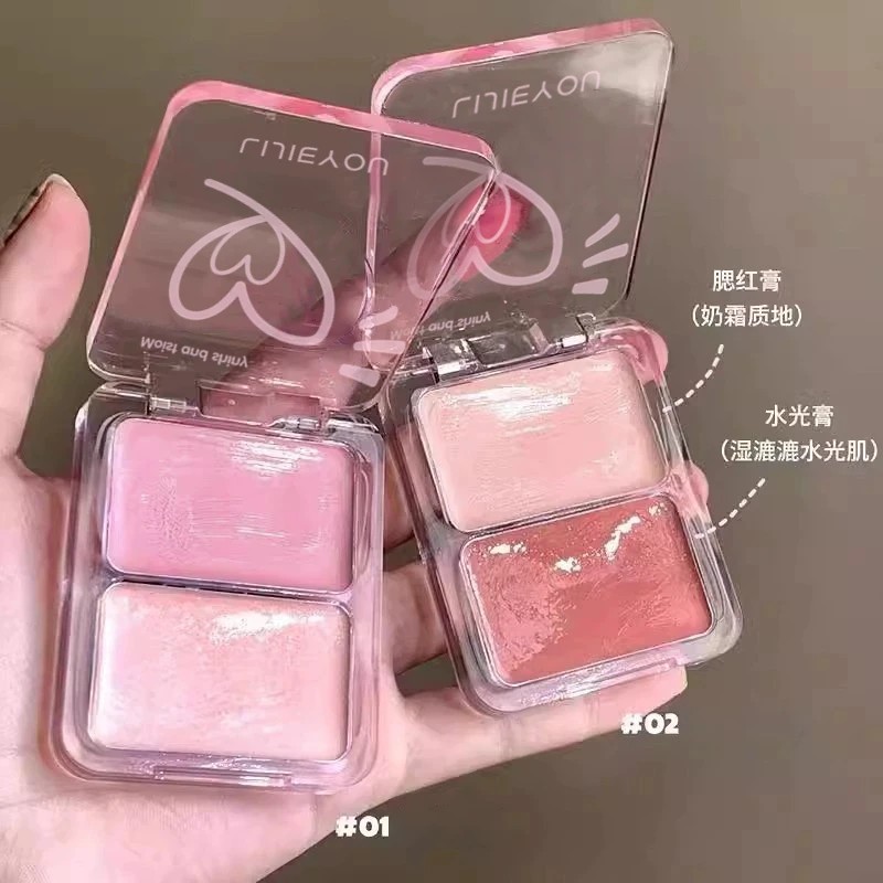 韩女元气水光肌双色腮红膏高光立体自然提亮甜妹氛围感滋润贴肤女