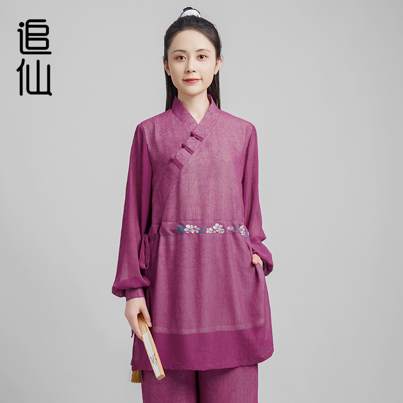 追仙新款套装夏垂顺透气武术太极服女演出练功气功