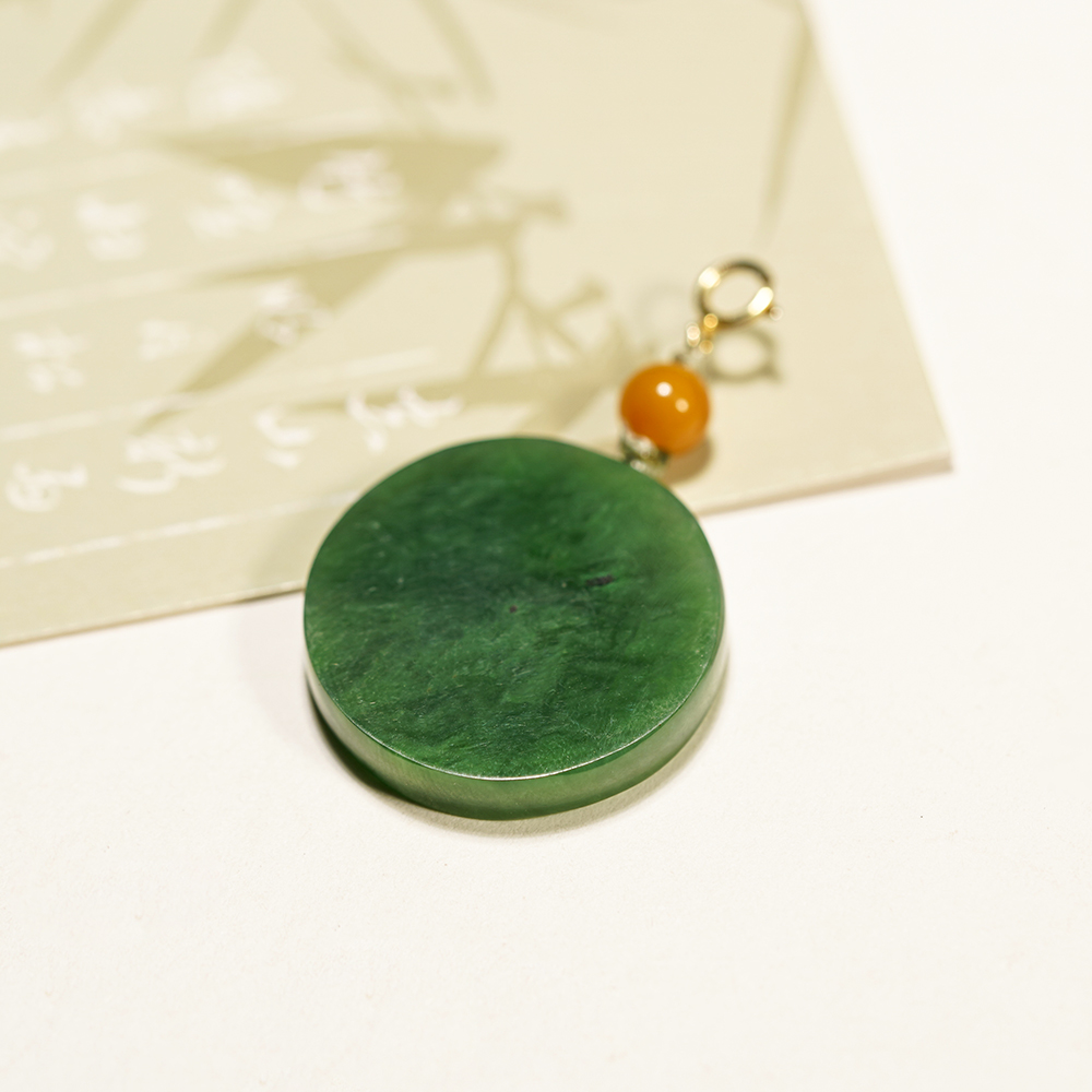 【春水镜】俄料和田玉碧玉无事牌圆牌吊坠
